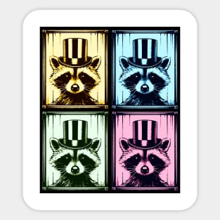 Colorized Pop Art Dapper Racoons in Top Hats Photo Booth style Sticker